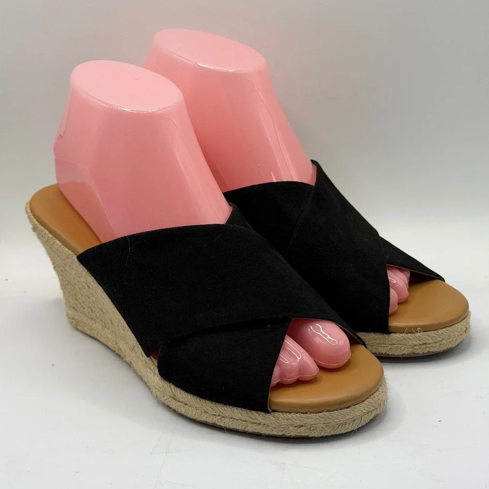 J.Crew Black Crossover Espadrille Wedge Sandals BH223 Womens 7